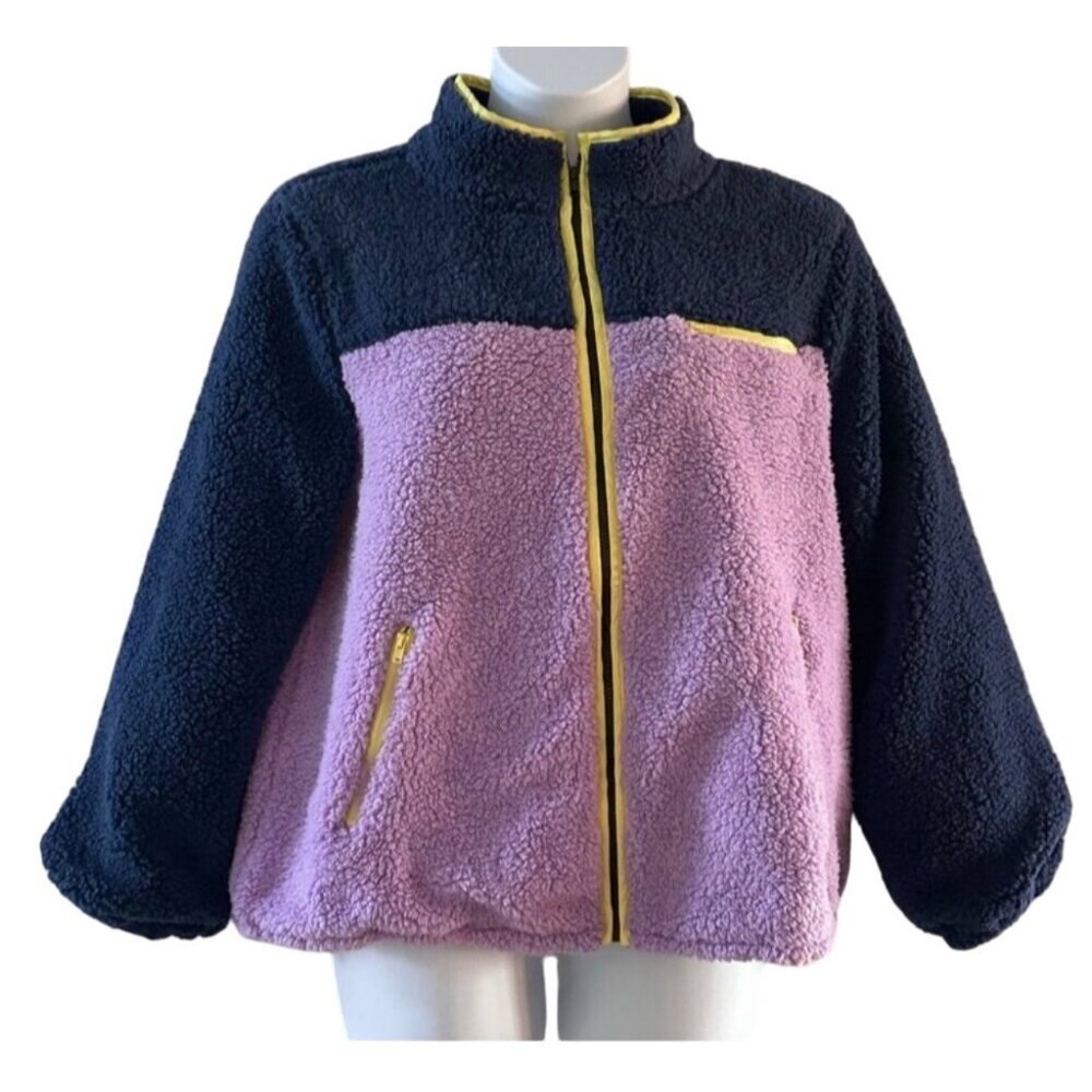Style & Co Womens XL Sherpa Fleece Jacket Pink & Navy Two-Tone